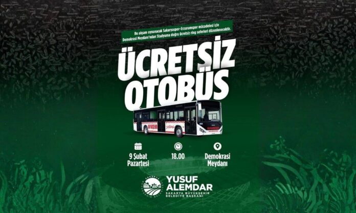 Sakarya Büyükşehir Belediyesi'nden 9 Şubat'taki Sakaryaspor maçı için ücretsiz otobüs seferi